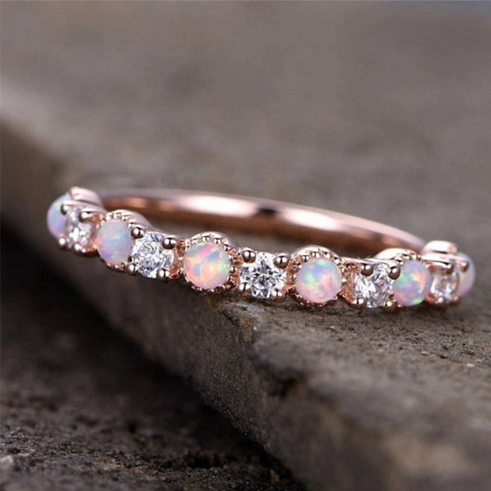 *NEW 18K Rose Gold Diamond Opal Half Eternity Ring - Picture 2 of 5